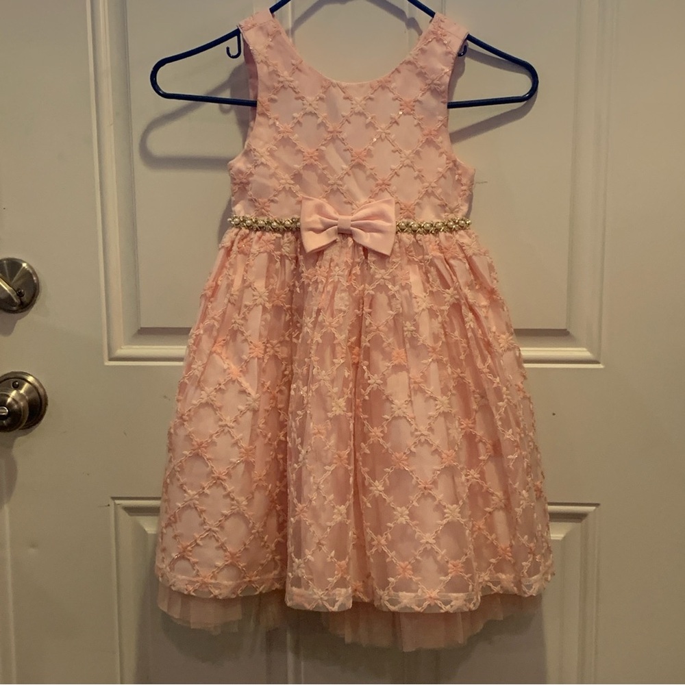 Couture Princess Pink Embroidered Sleeveless Dress Bow Jewel Adorned Belt Sash 5